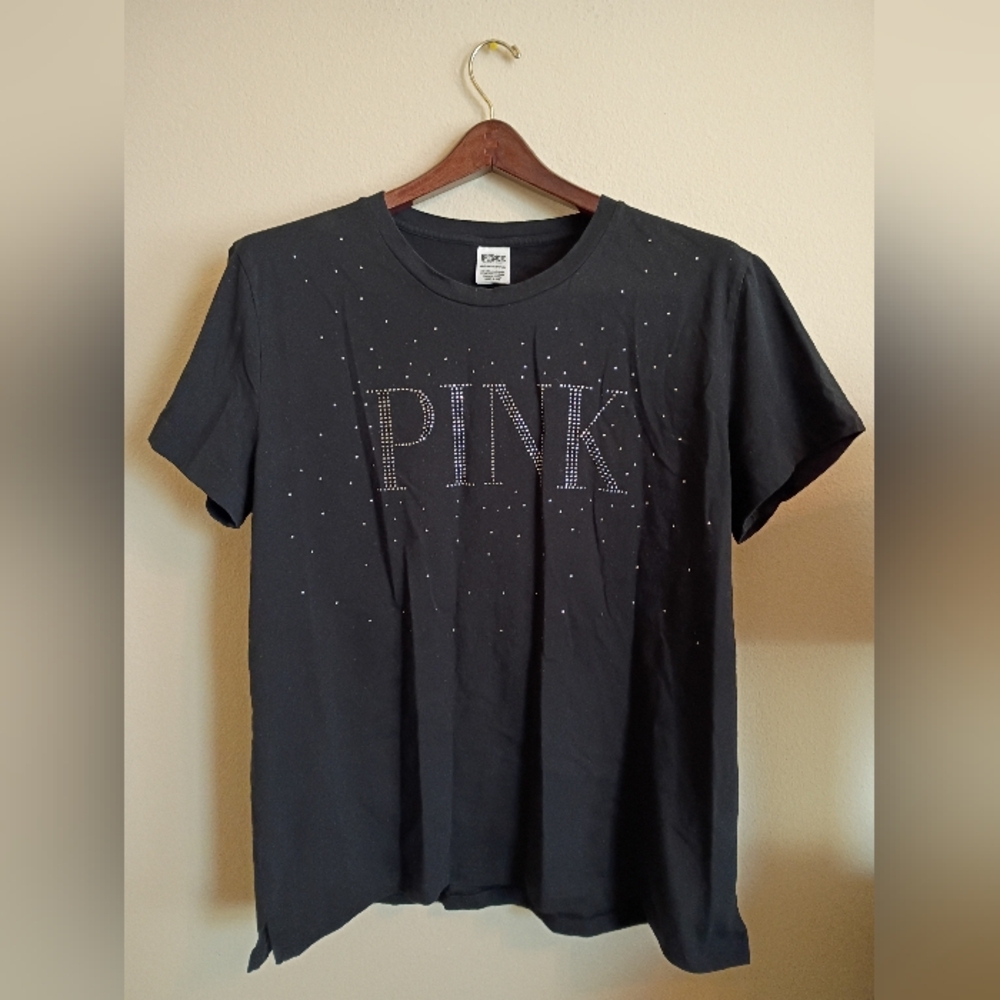 Victoria's Secret PINK Black Short Sleeve Tee with Stud Detail